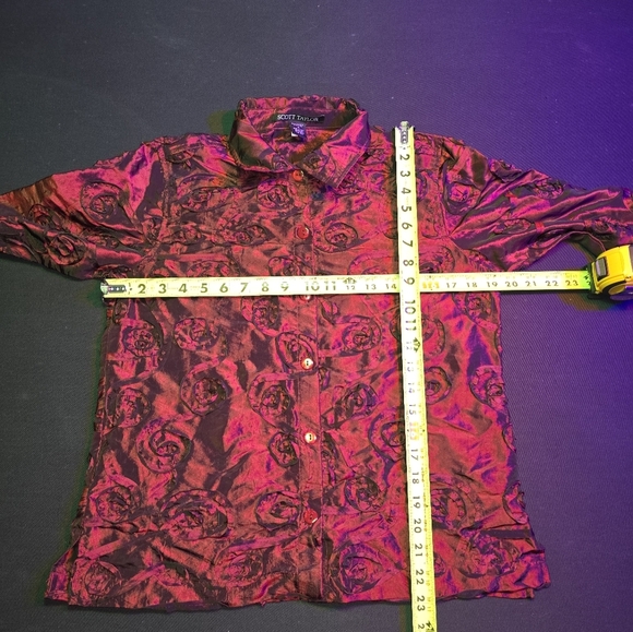 Scott Taylor Women Burgundy Polyester Collared Long Sleeve Buttons Down Shirt M - Picture 12 of 12